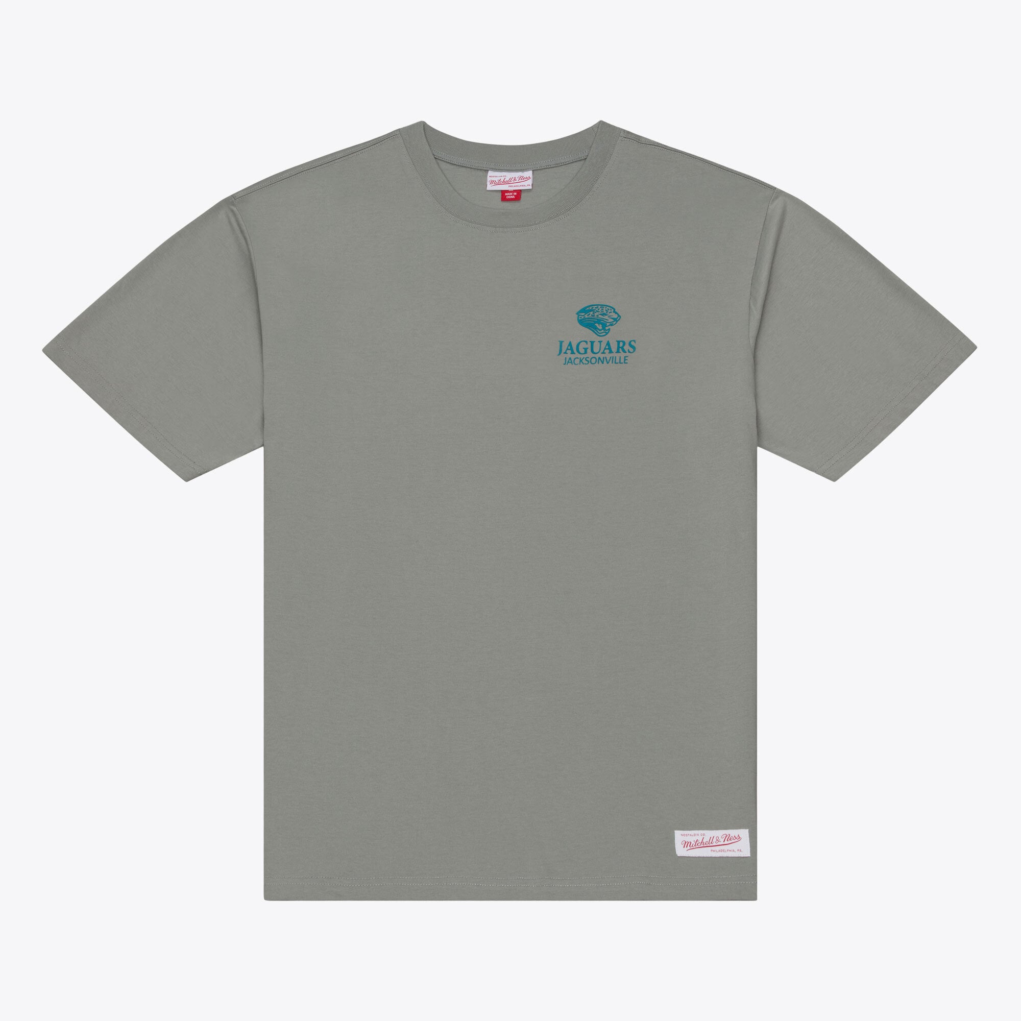 Camiseta Mitchell & Ness gris con micrologotipo de los Jacksonville Jaguars de la colección Core Essentials para hombre.