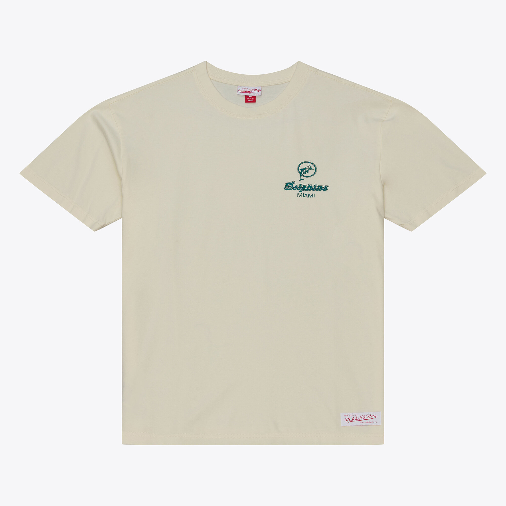 Men's Mitchell & Ness Cream Miami Dolphins Core Essentials Micro Logo T-Shirt