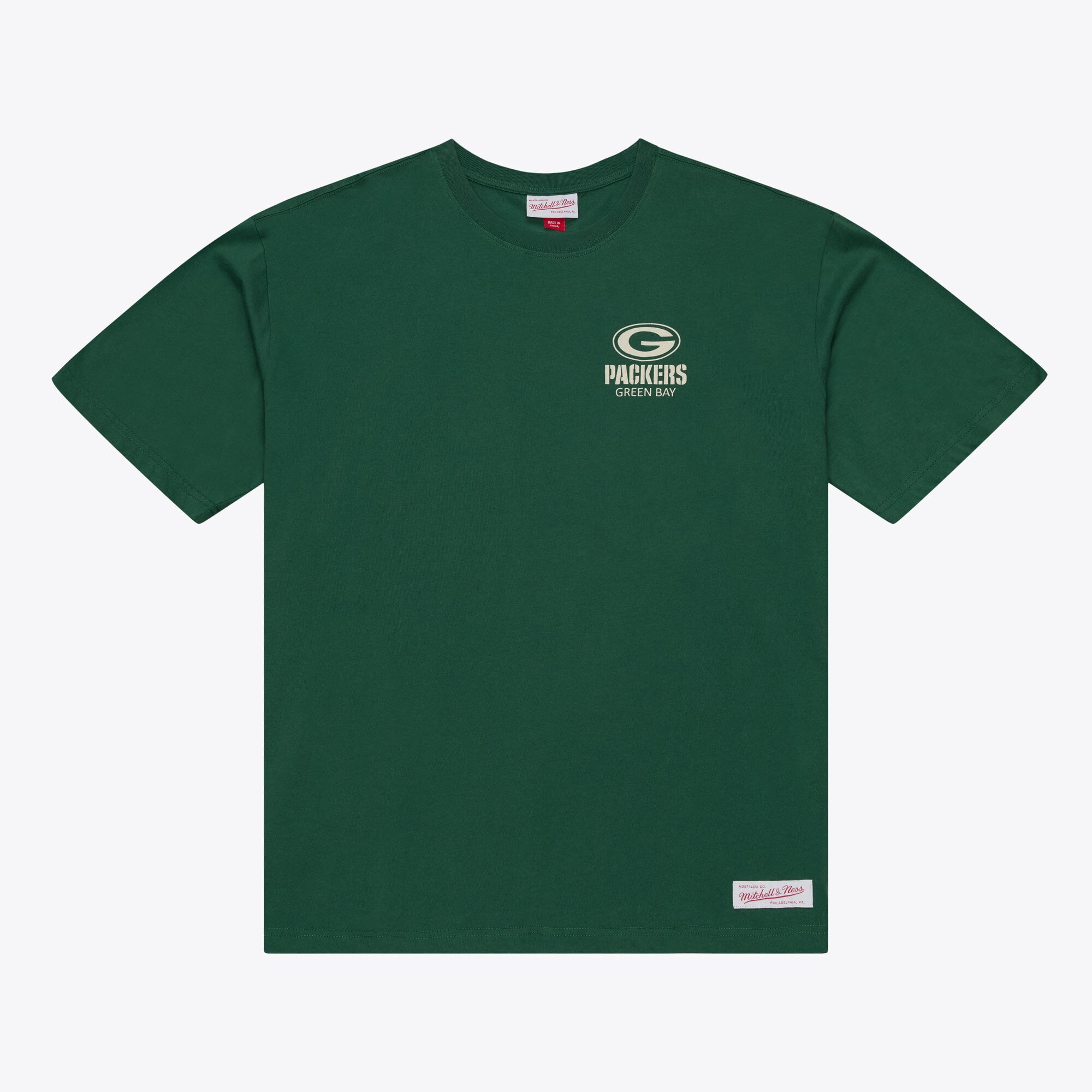 T-shirt da uomo Mitchell & Ness verde scuro con micro logo dei Green Bay Packers Core Essentials.