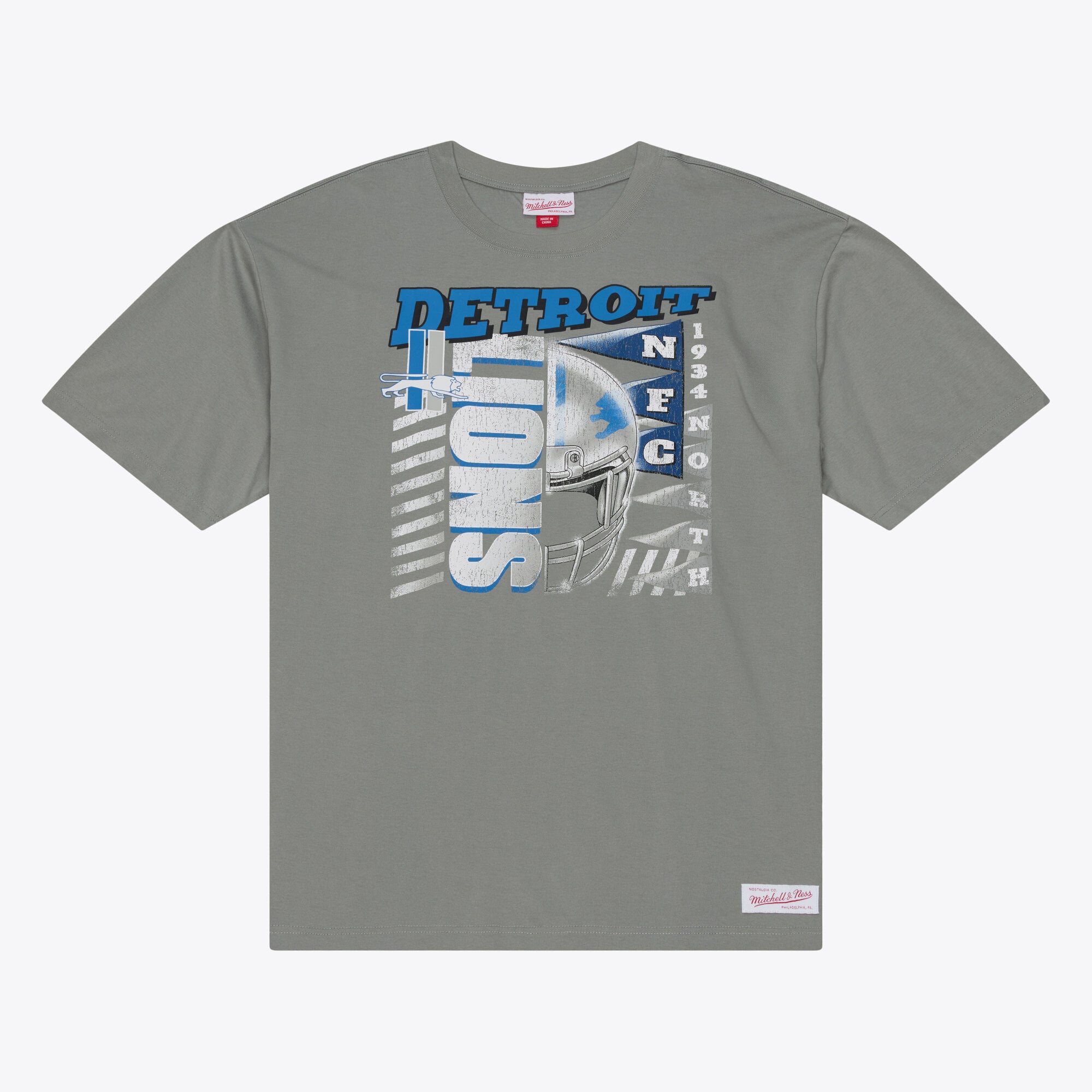 T-shirt graphique Mitchell & Ness gris Detroit Lions Core Essentials Street pour homme