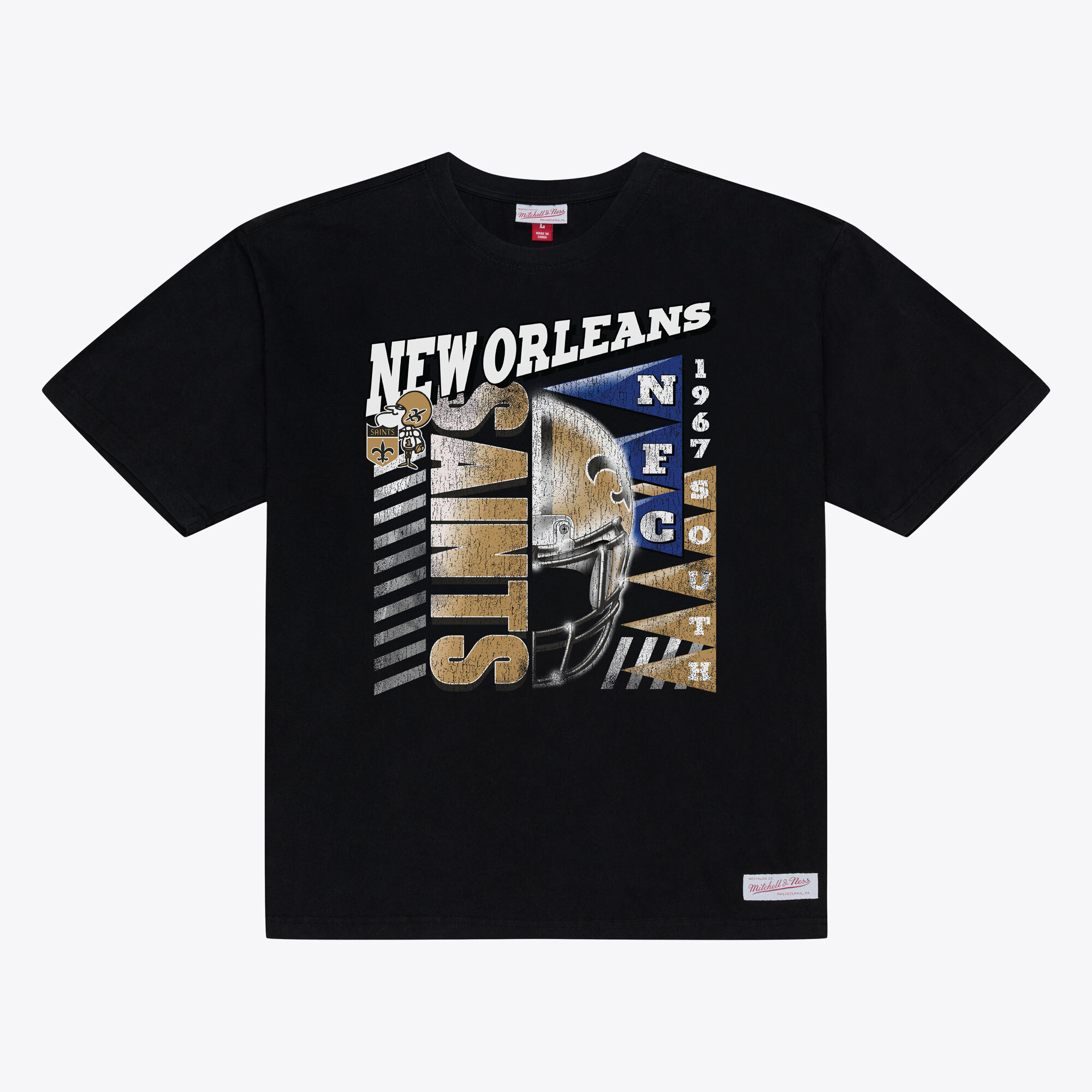Men's Mitchell & Ness Black New Orleans Saints Core Essentials Street Graphic T-Shirt