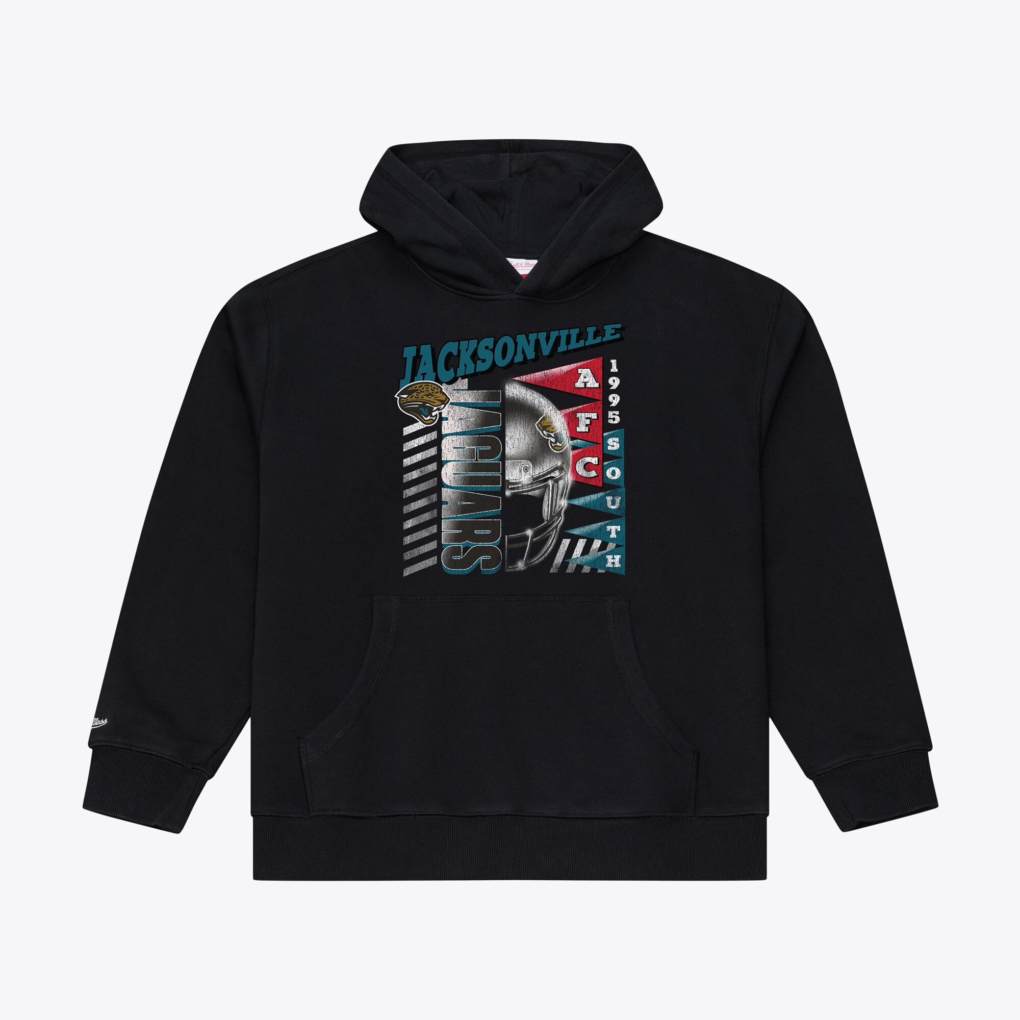 Sweat à capuche en polaire Mitchell & Ness Core Essentials Street Graphic noir pour homme, motif Jacksonville Jaguars.
