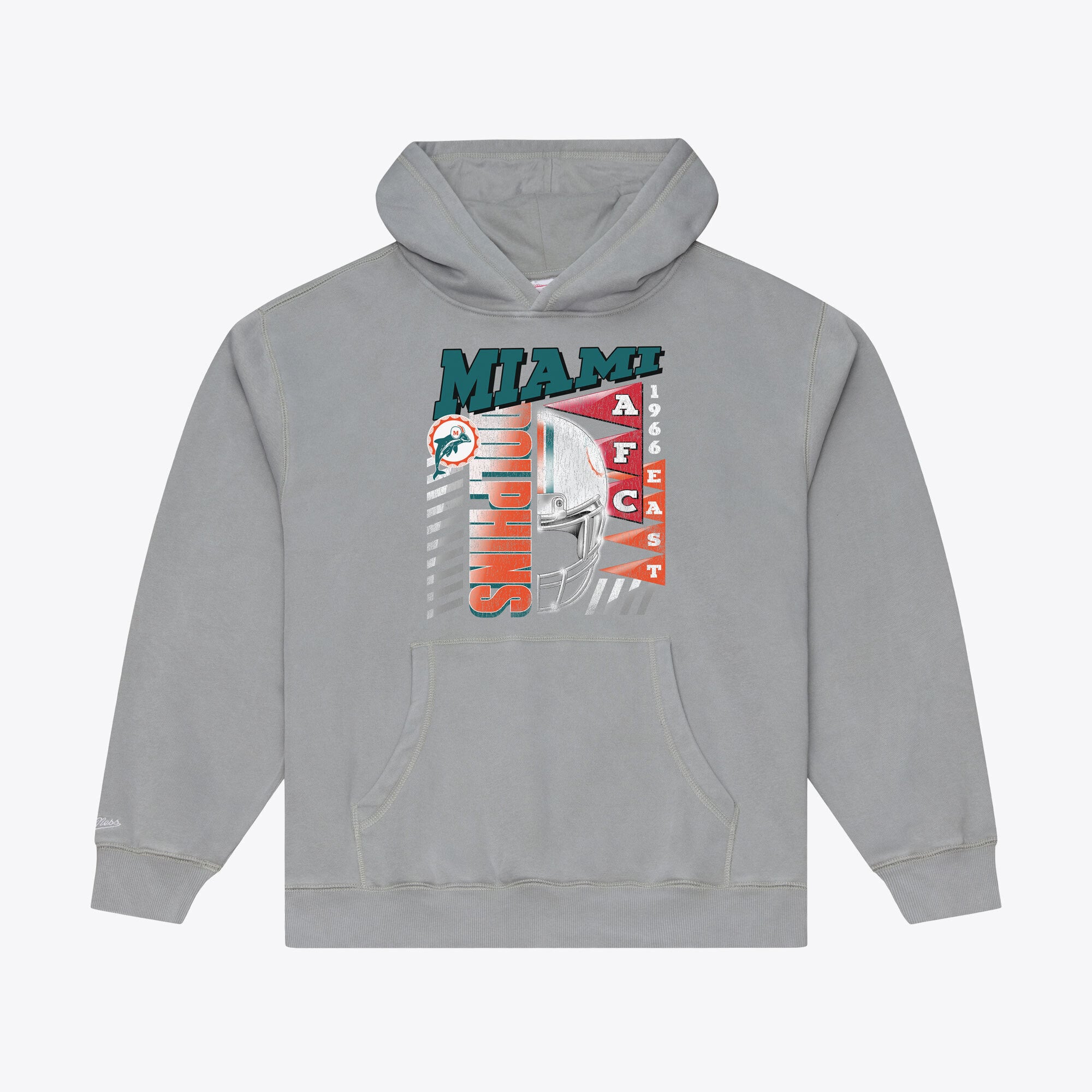 Sweat à capuche en polaire Mitchell & Ness gris Miami Dolphins Core Essentials Street Graphic pour homme