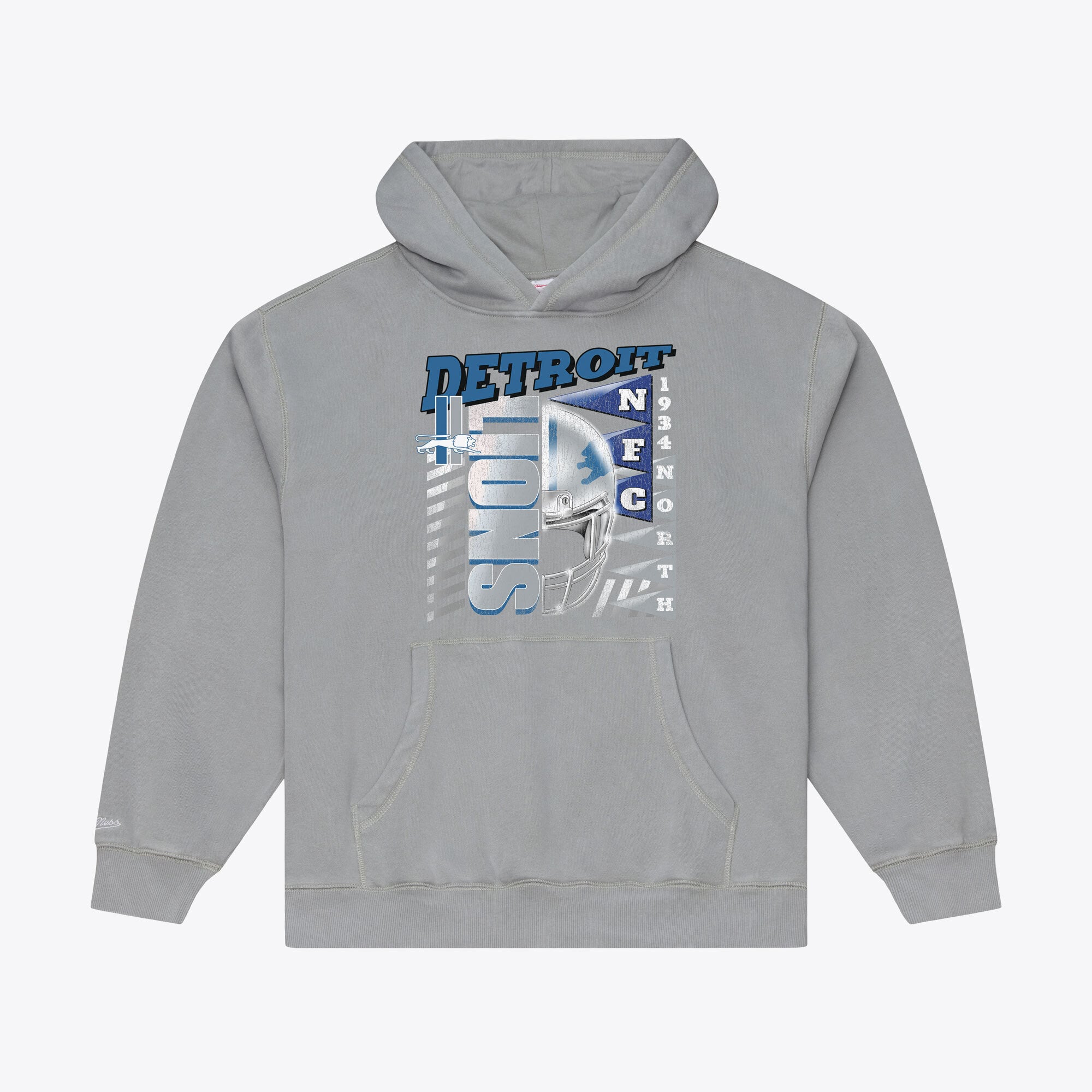 Sweat à capuche en polaire Mitchell & Ness gris Detroit Lions Core Essentials Street Graphic pour homme