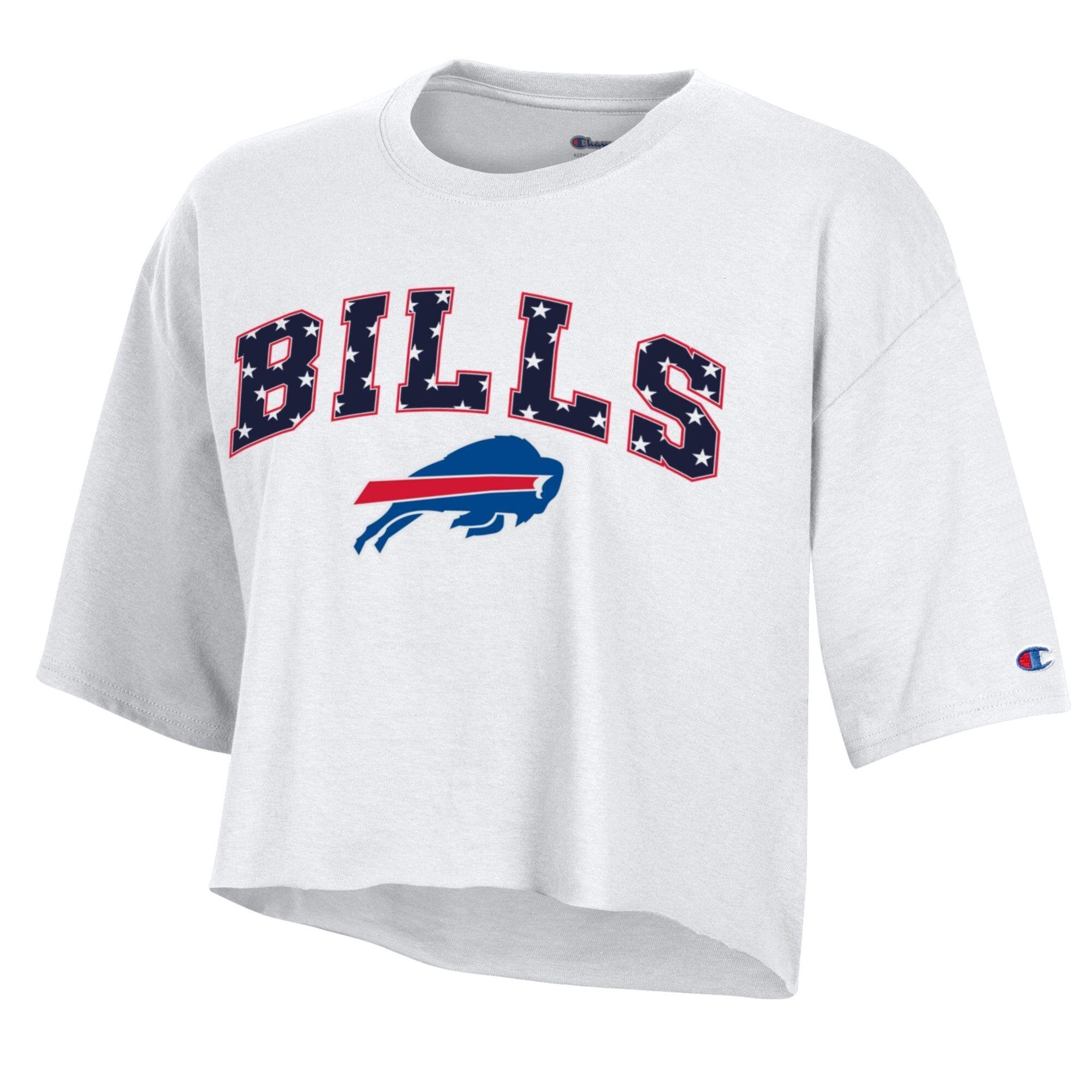 Women's Champion White Buffalo Bills Star Spangled Cropped T-Shirt