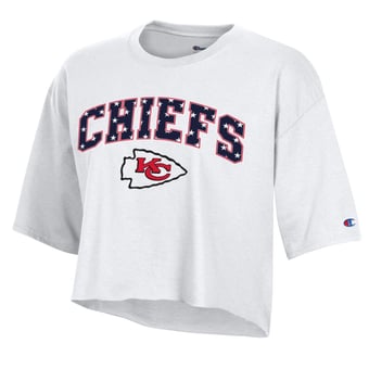 Women's Champion White Kansas City Chiefs Star Spangled Cropped T-Shirt