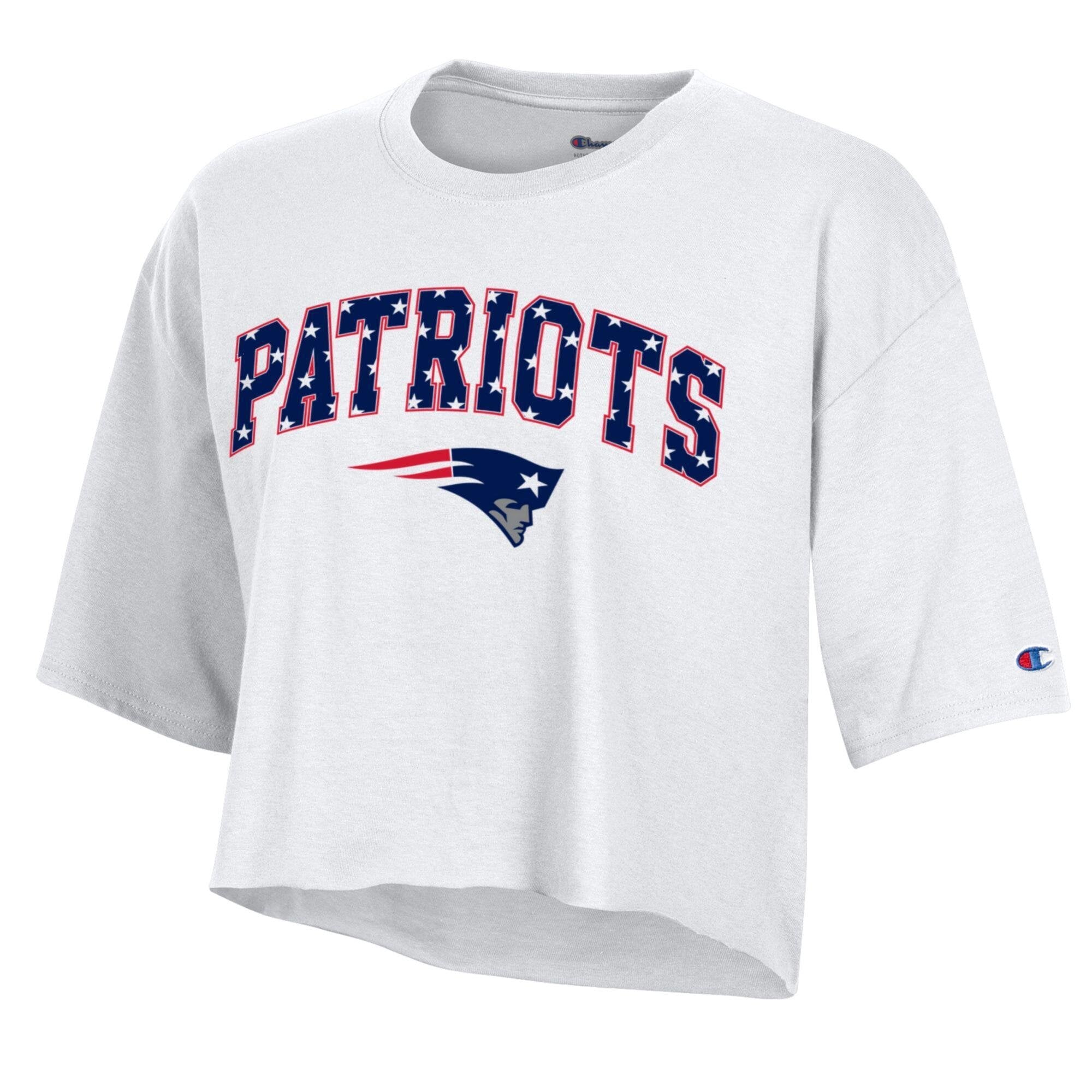 Women's Champion White New England Patriots Star Spangled Cropped T-Shirt