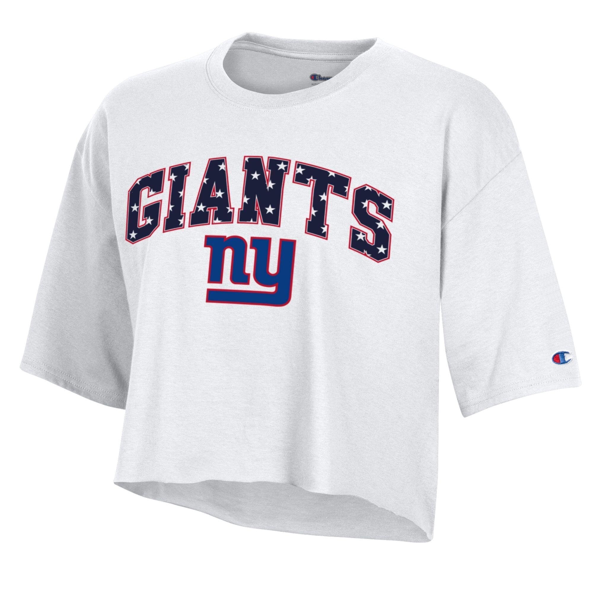 Women's Champion White New York Giants Star Spangled Cropped T-Shirt