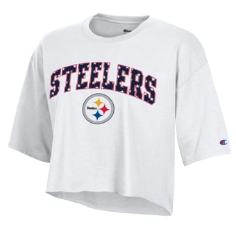 Women's Champion White Pittsburgh Steelers Star Spangled Cropped T-Shirt