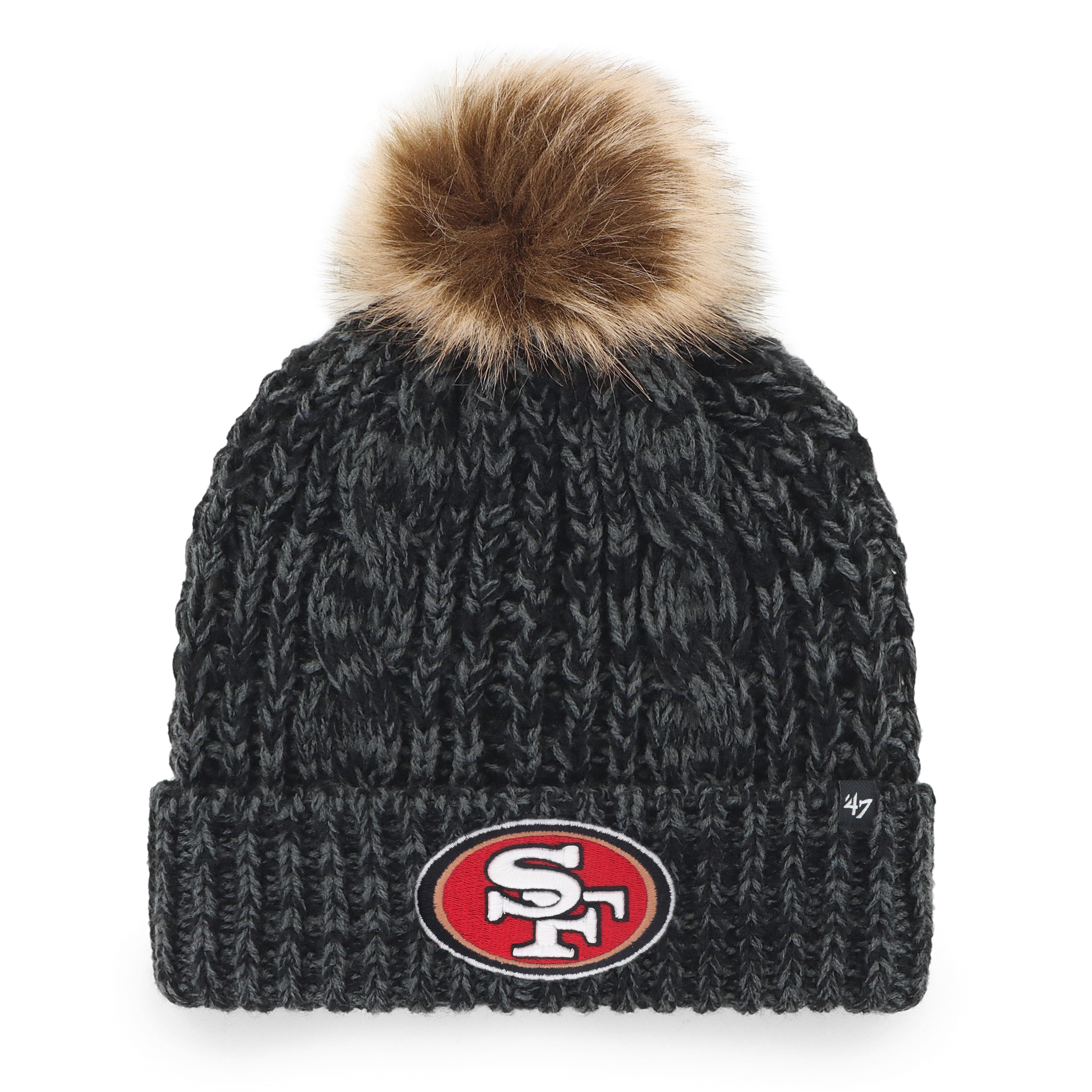 Women's '47 Black San Francisco 49ers Meeko Cuffed Knit Hat with Pom
