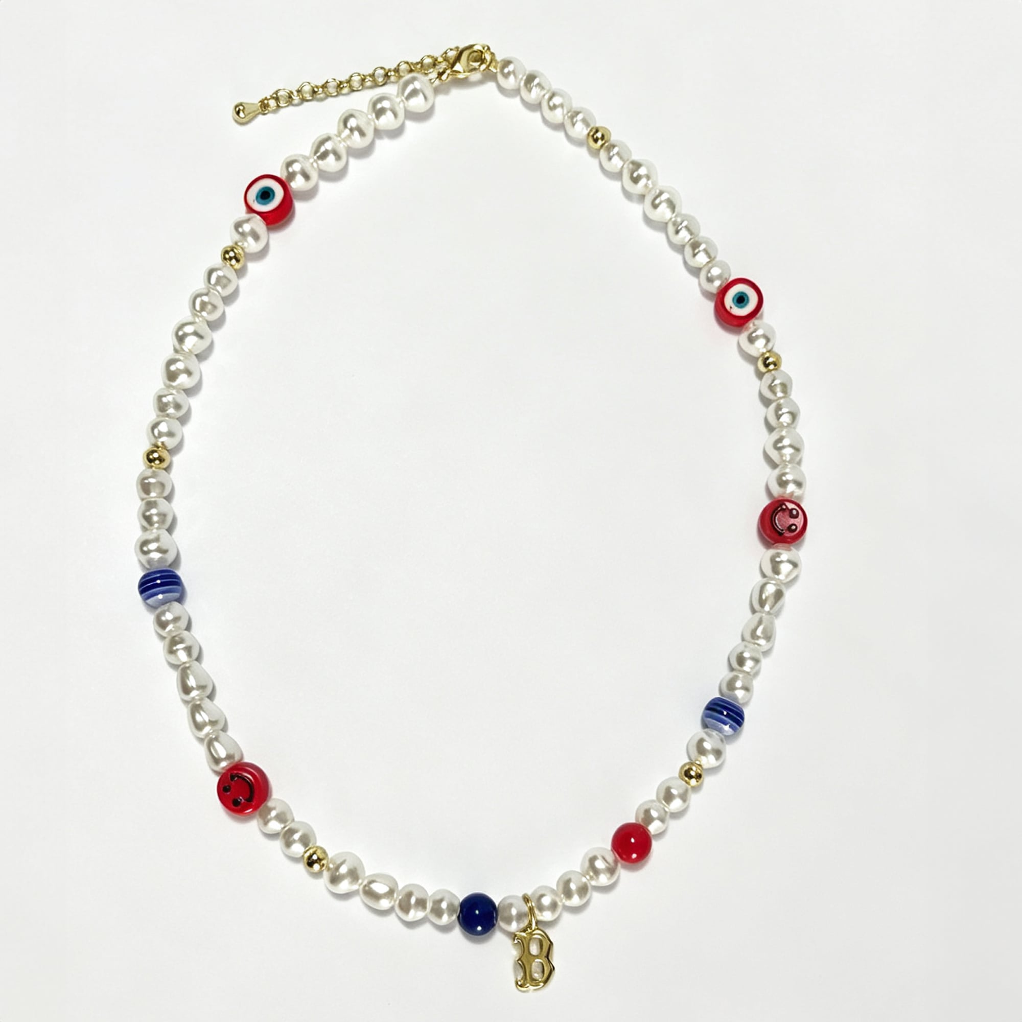 LUV AJ Boston Red Sox Pearl Bead Logo Necklace