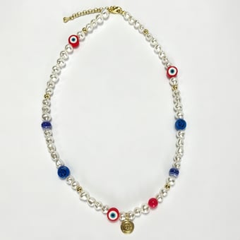 LUV AJ Chicago Cubs Pearl Bead Logo Necklace