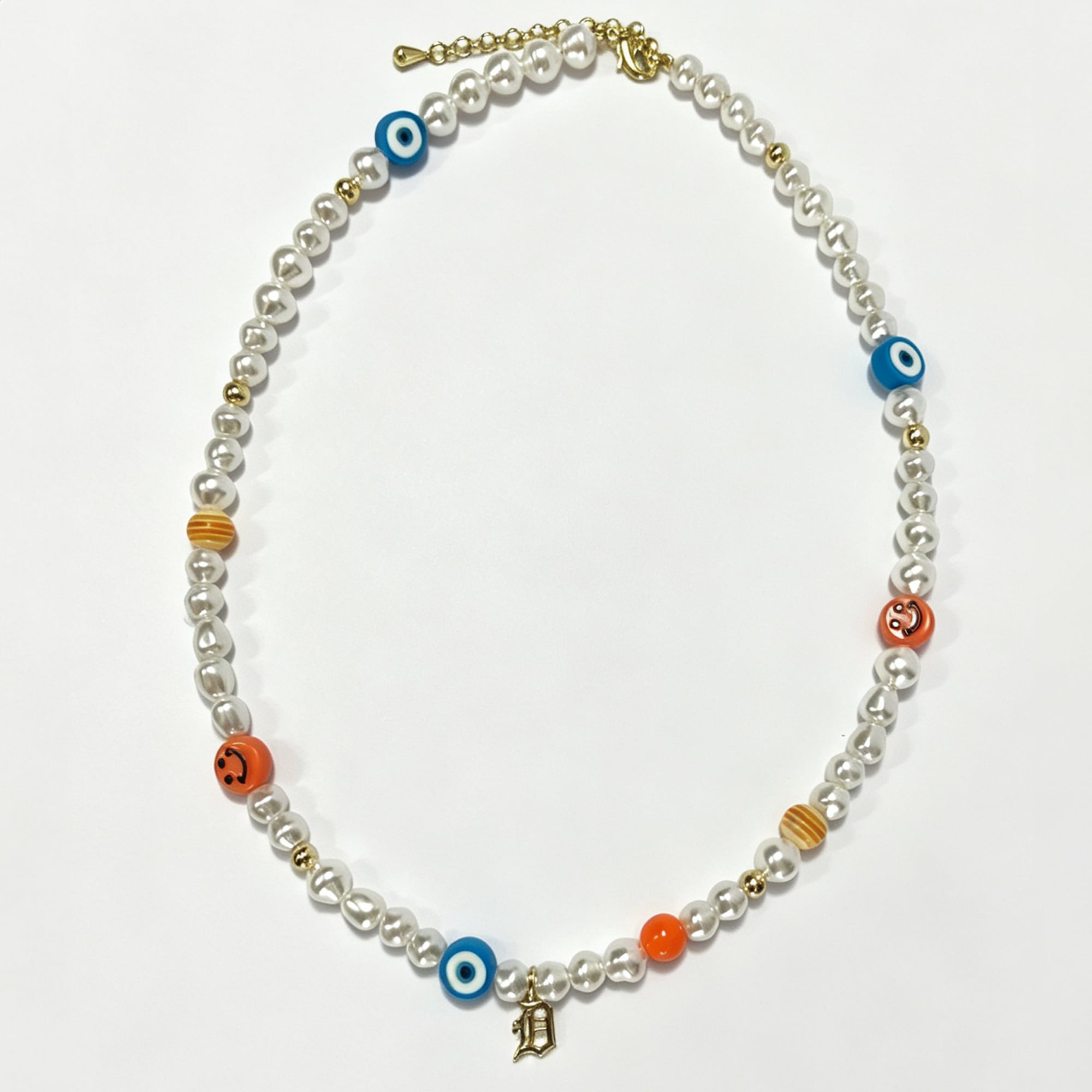 LUV AJ Detroit Tigers Pearl Bead Logo Necklace
