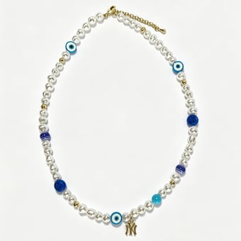 LUV AJ New York Yankees Pearl Bead Logo Necklace