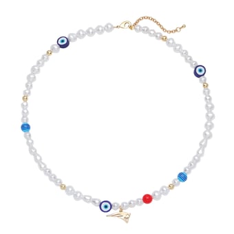 LUV AJ New England Patriots Pearl Bead Logo Necklace