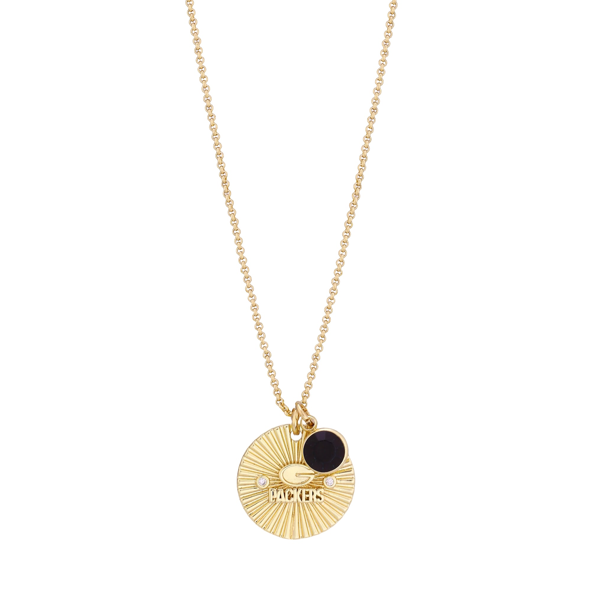 Women's LUV AJ Gold Green Bay Packers Spiral and Stone Charm Necklace