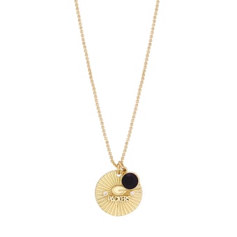 Women's LUV AJ  Gold Green Bay Packers Spiral and Stone Charm Necklace