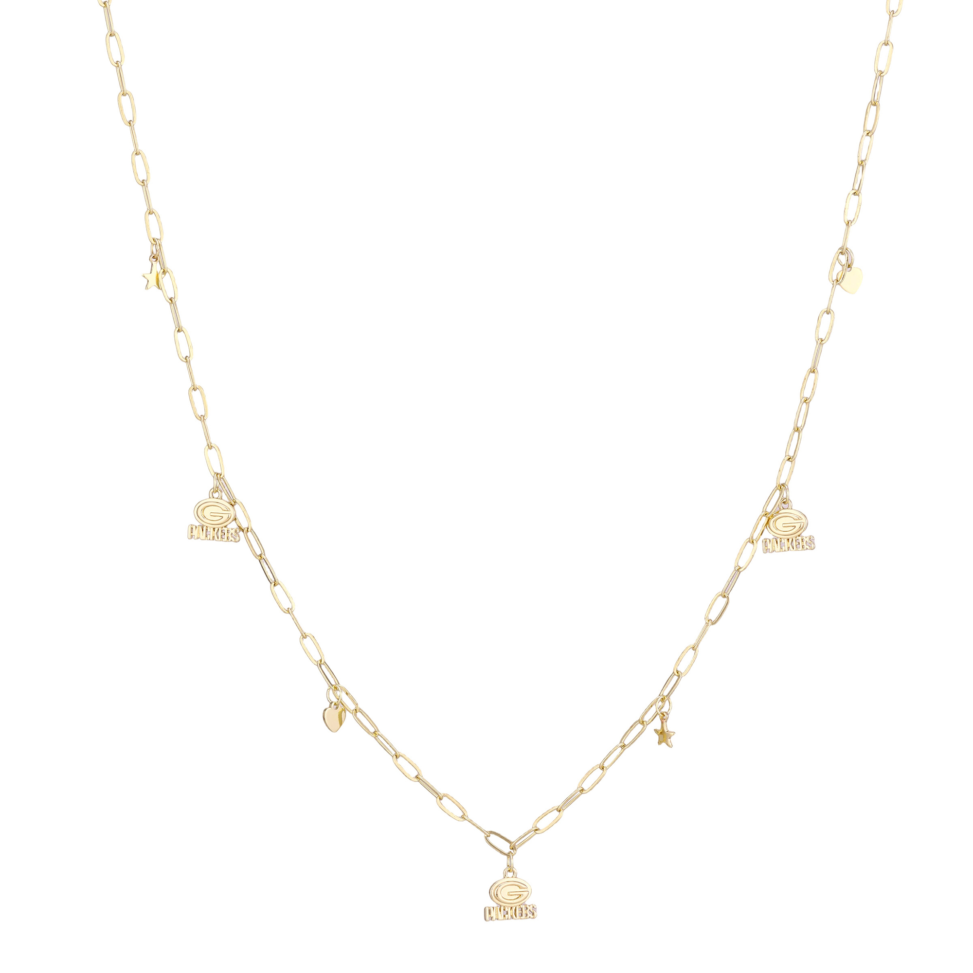 Women's LUV AJ Gold Green Bay Packers Star & Heart Charm Logo Necklace