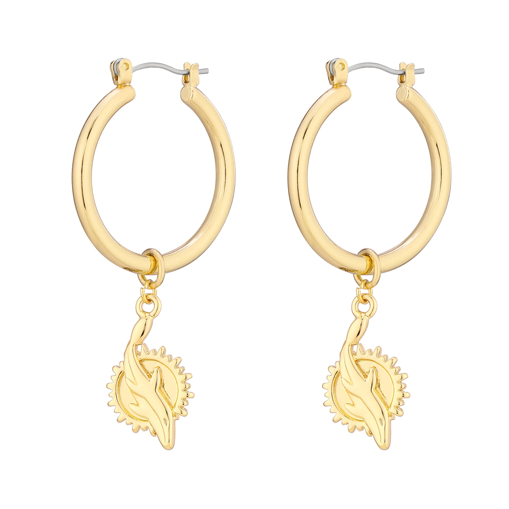 Women's LUV AJ  Gold Miami Dolphins XL Logo Charm Hoop Earrings