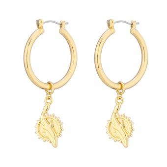 Women's LUV AJ  Gold Miami Dolphins XL Logo Charm Hoop Earrings