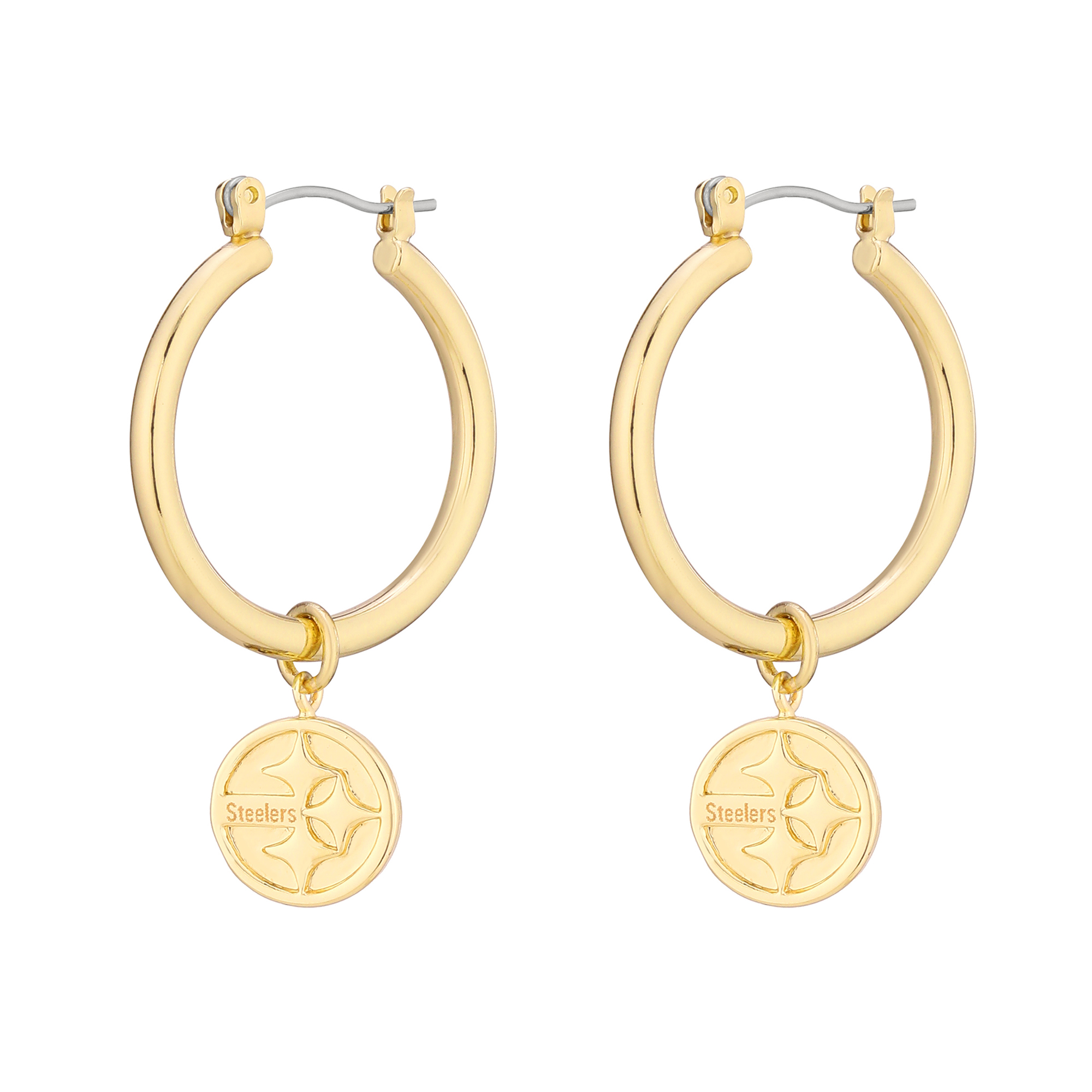 Women's LUV AJ  Gold Pittsburgh Steelers XL Logo Charm Hoop Earrings