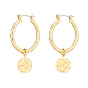 Women's LUV AJ  Gold Pittsburgh Steelers XL Logo Charm Hoop Earrings