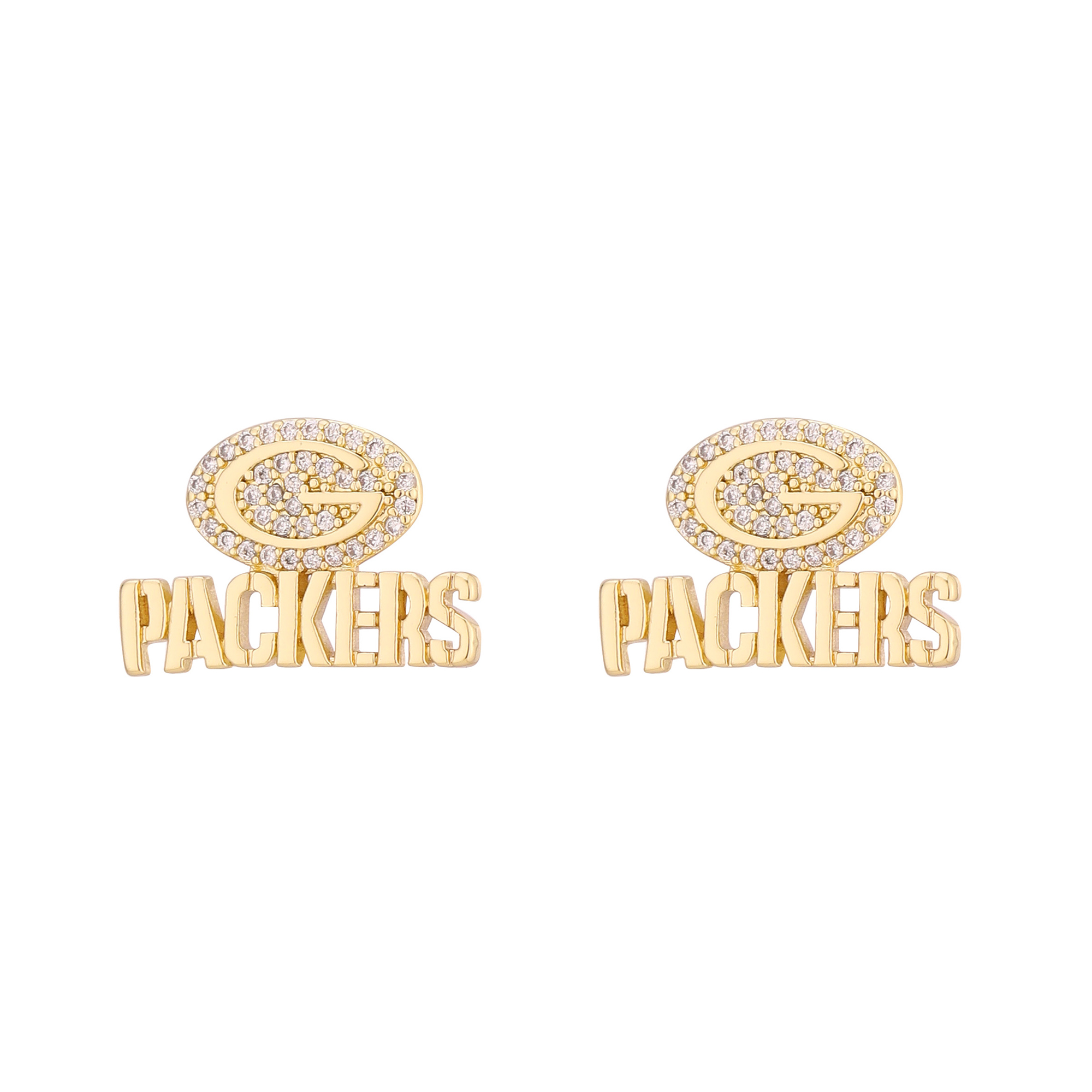 LUV AJ  Gold Green Bay Packers Pave Logo Stud Earrings