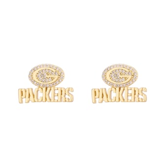 LUV AJ  Gold Green Bay Packers Pave Logo Stud Earrings