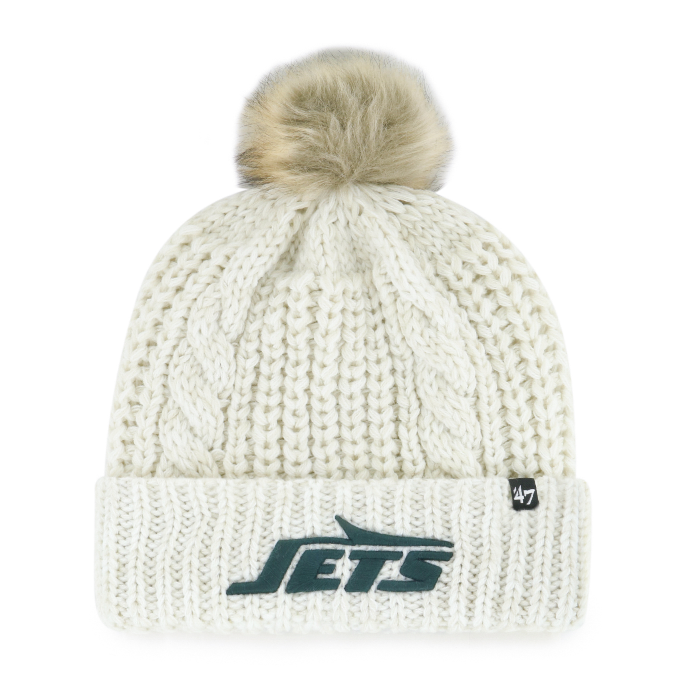 Women's '47 White New York Jets Meeko Cuffed Knit Hat with Pom