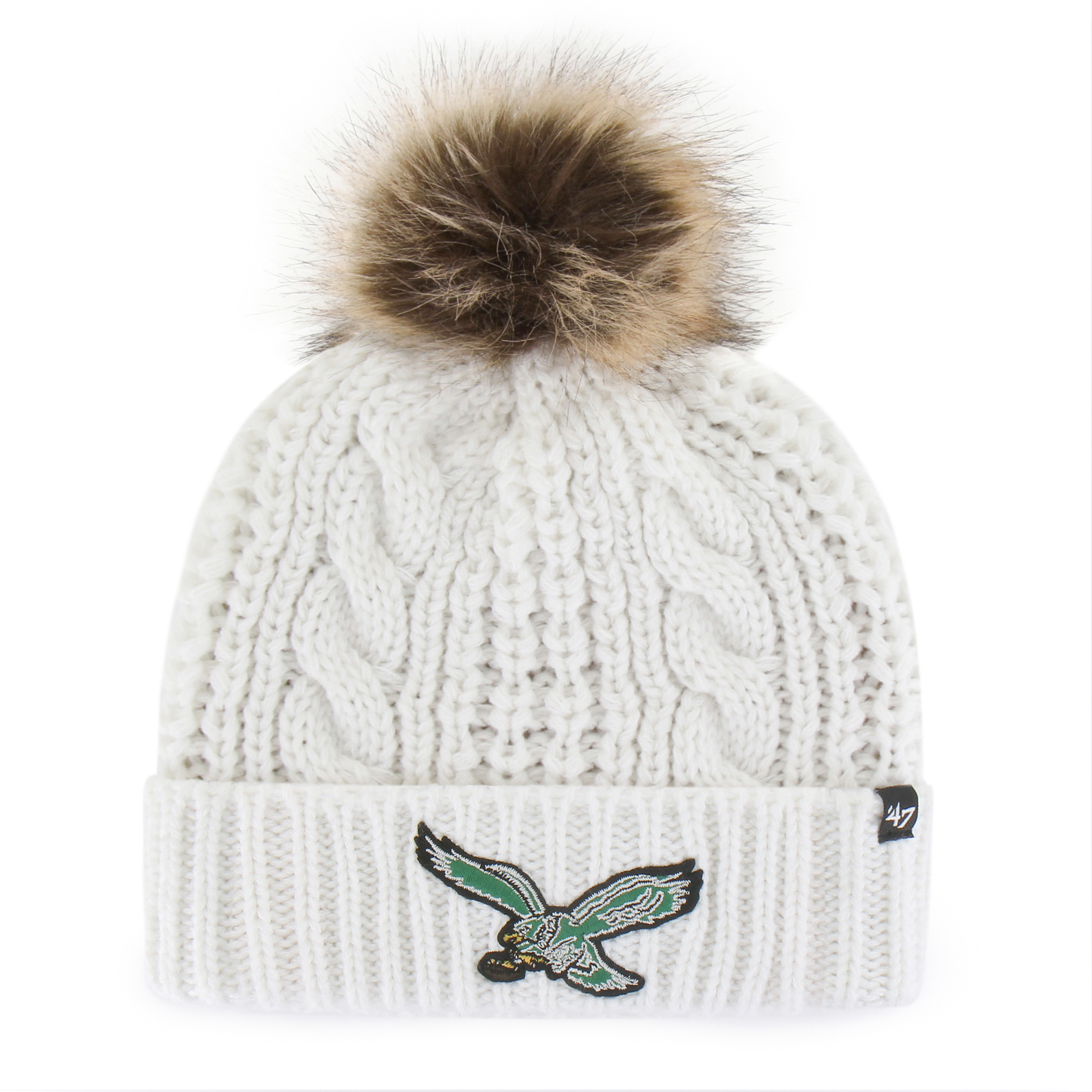 Women's '47 White Philadelphia Eagles Meeko Cuffed Knit Hat with Pom