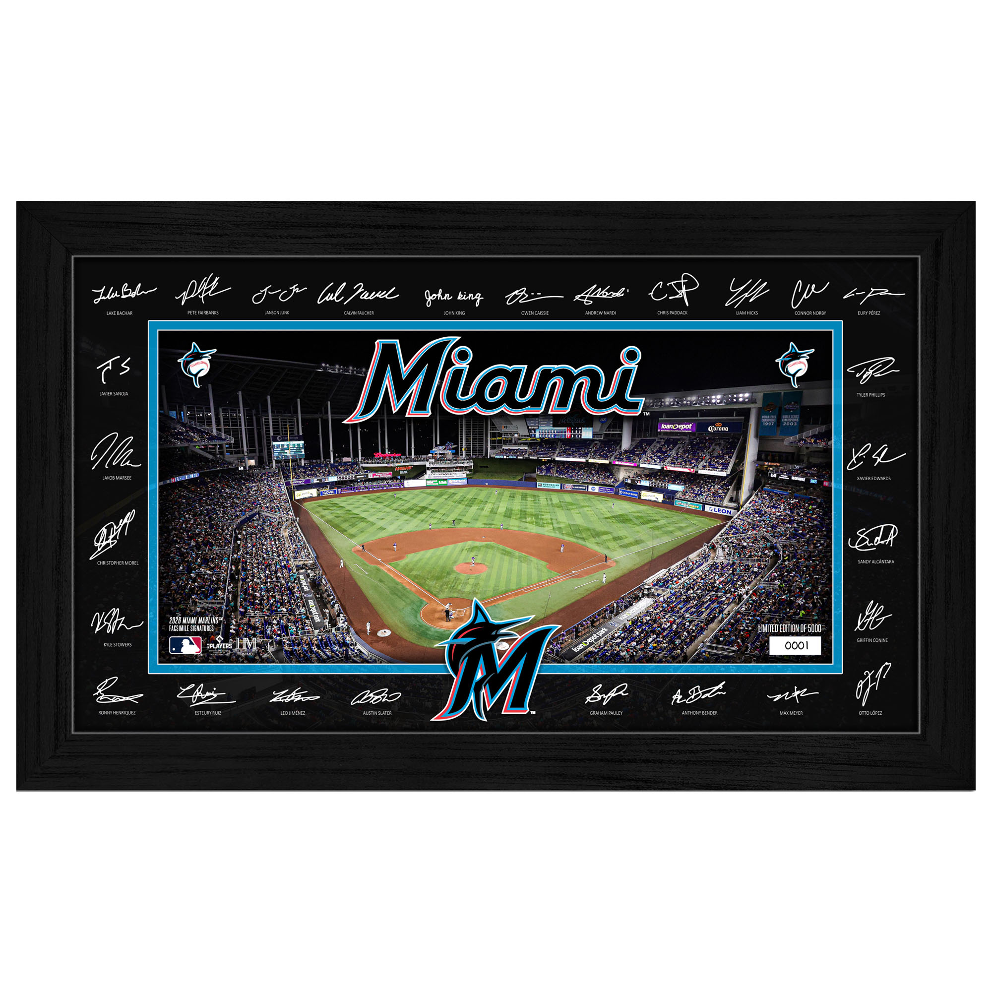 Highland Mint Miami Marlins 12" x 20" 2026 Signature Field Photograph - Facsimile Signatures