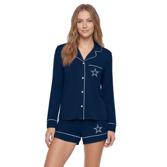 Women's Concepts Sport  Navy Dallas Cowboys Medley Long Sleeve Button-Up and Shorts Sleep Set