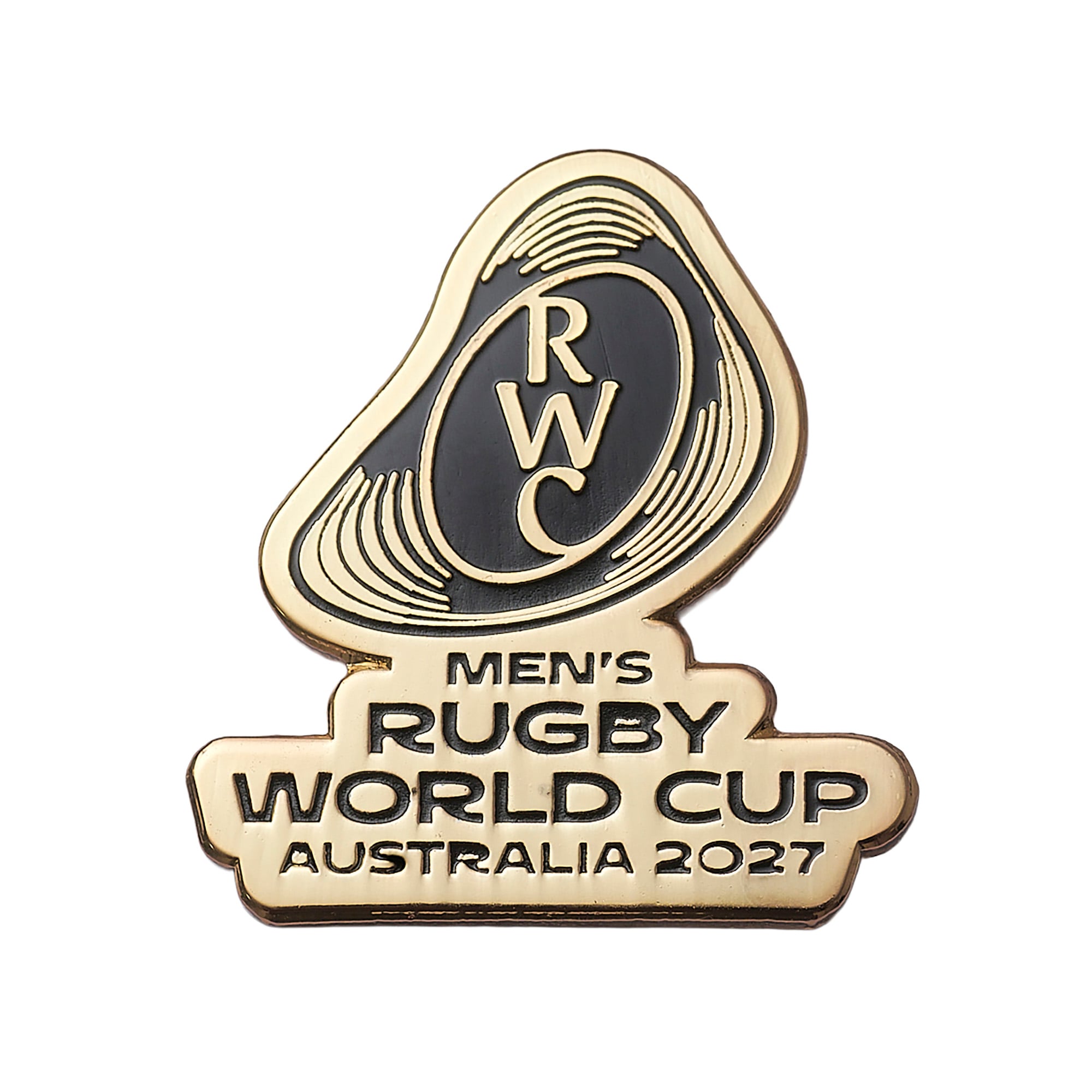 Spilla con il logo dorato della Coppa del Mondo di Rugby 2027