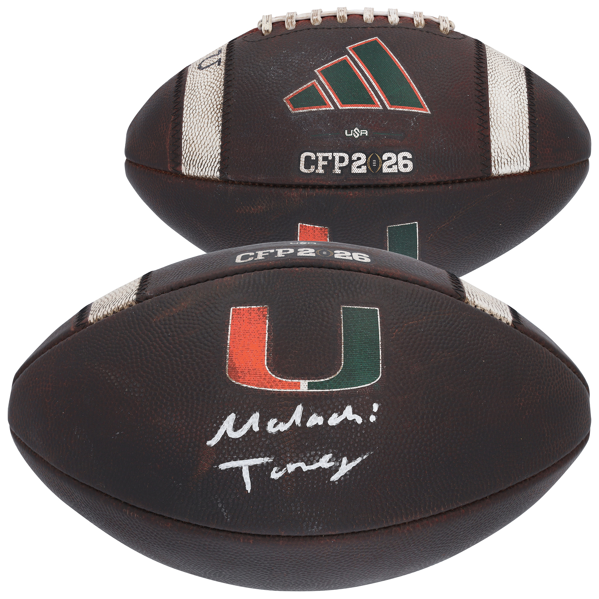 Malachi Toney Miami Hurricanes Autographed Game-Used Football from the 2026 National Championship Game vs. Indiana Hoosiers on January 19, 2026 - #1