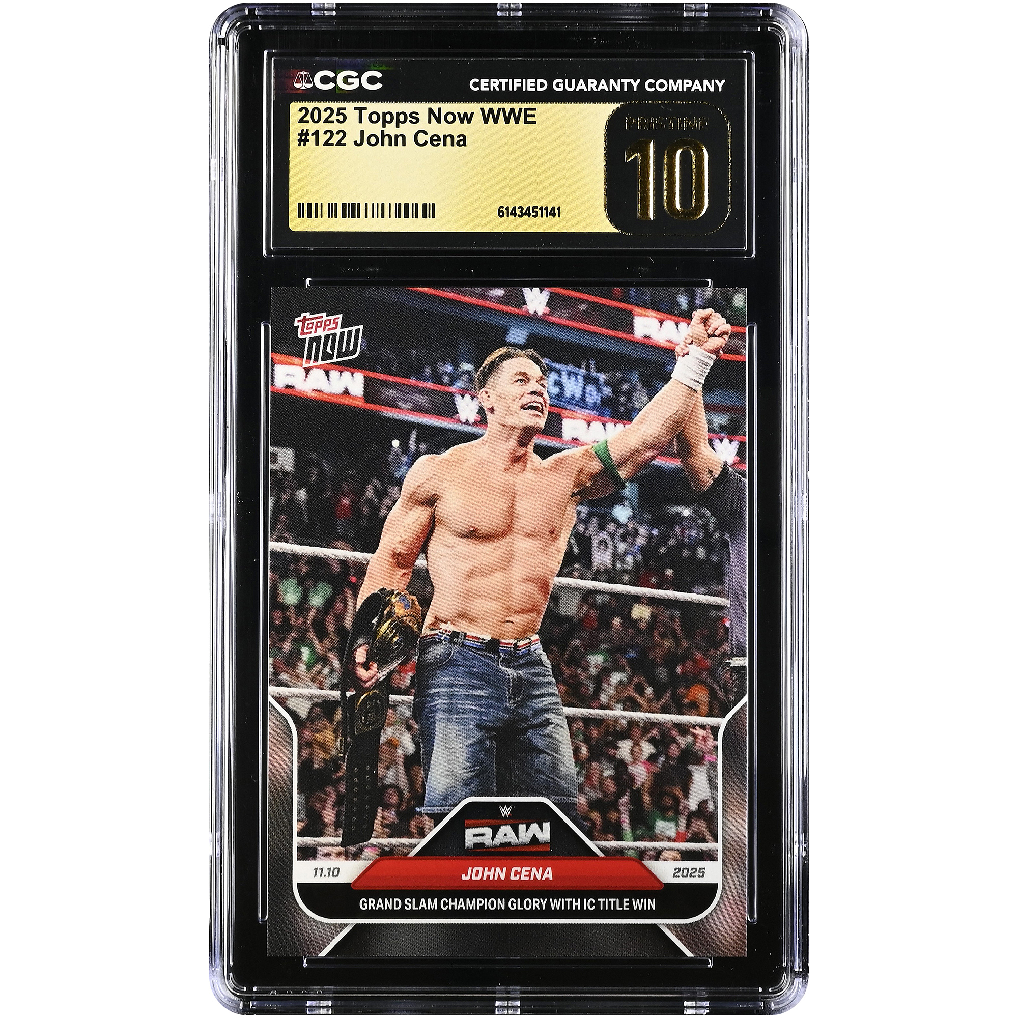 John Cena WWE 2025 Topps Now WWE Grand Slam Champion Glory with IC Title Win #122 CGC Authenticated PRISTINE 10 Card John Cena WWE 2025 Topps Now WWE Grand Slam Champion Glory with IC Title Win #122 CGC Authenticated PRISTINE 10 Card
