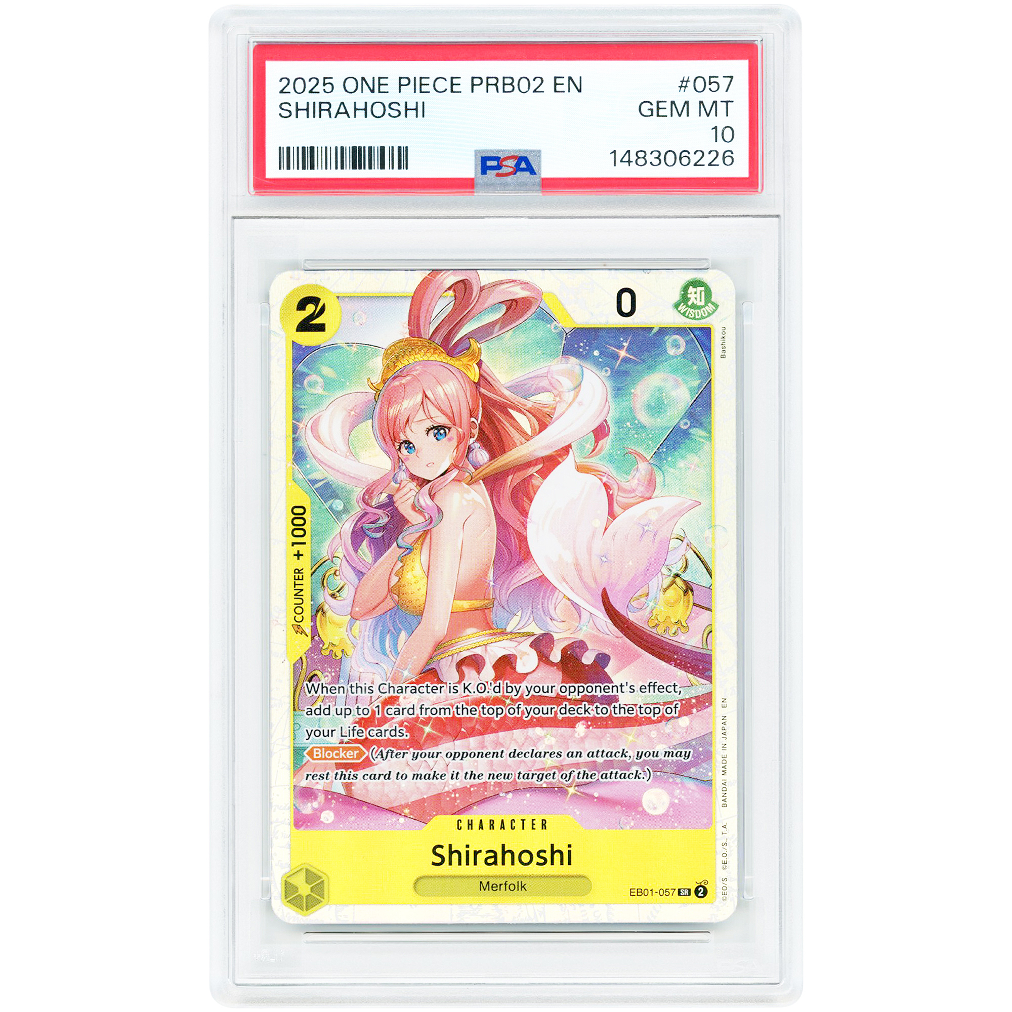 Shirahoshi 2025 One Piece EB01 Super Rare #057 PSA Authenticated 10 Card