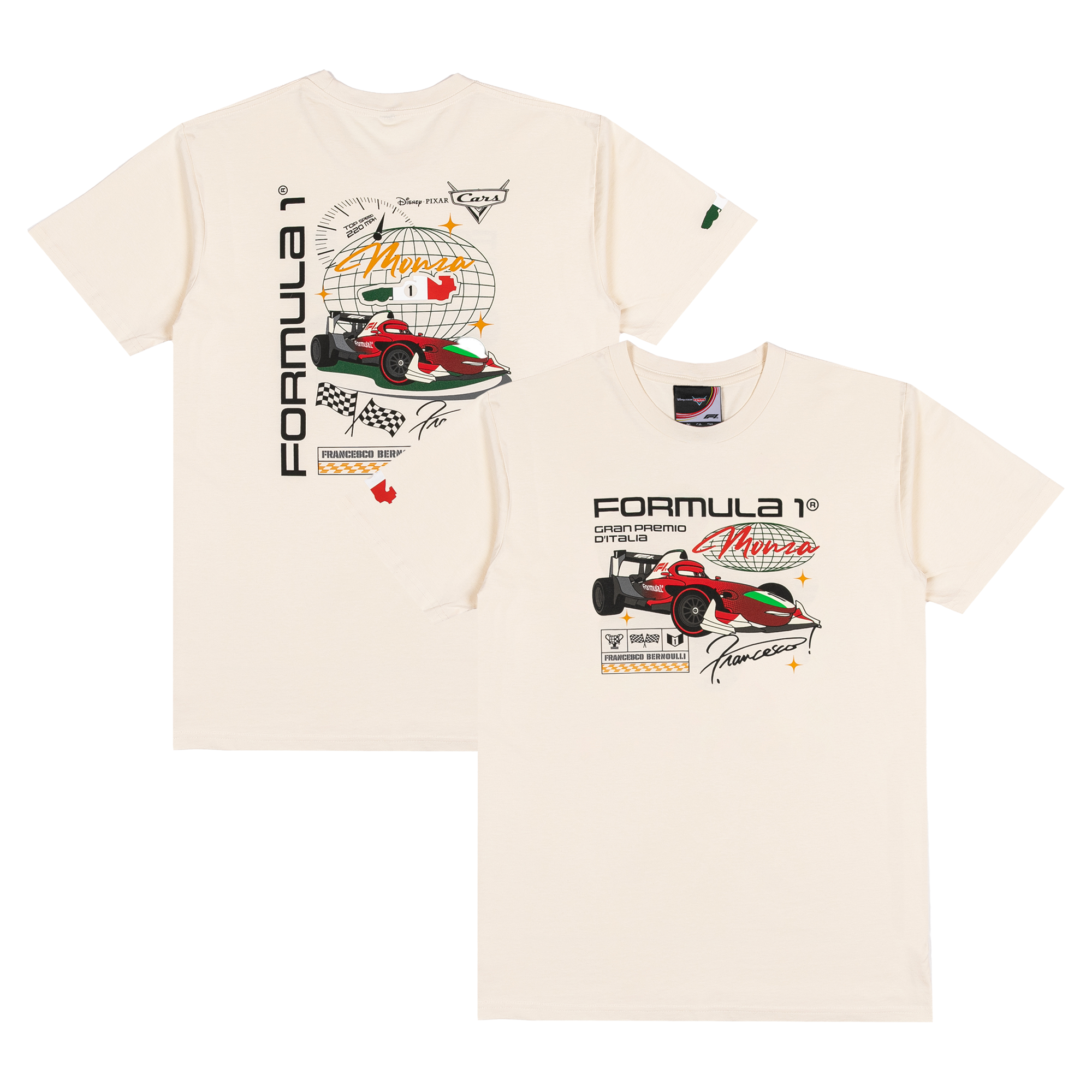 Men's Formula 1 x Pixar's Cars Cream 2026 Italian Grand Prix T-Shirt