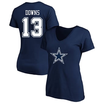 Women's Fanatics Caleb Downs Navy Dallas Cowboys Plus Size Name & Number V-Neck T-Shirt