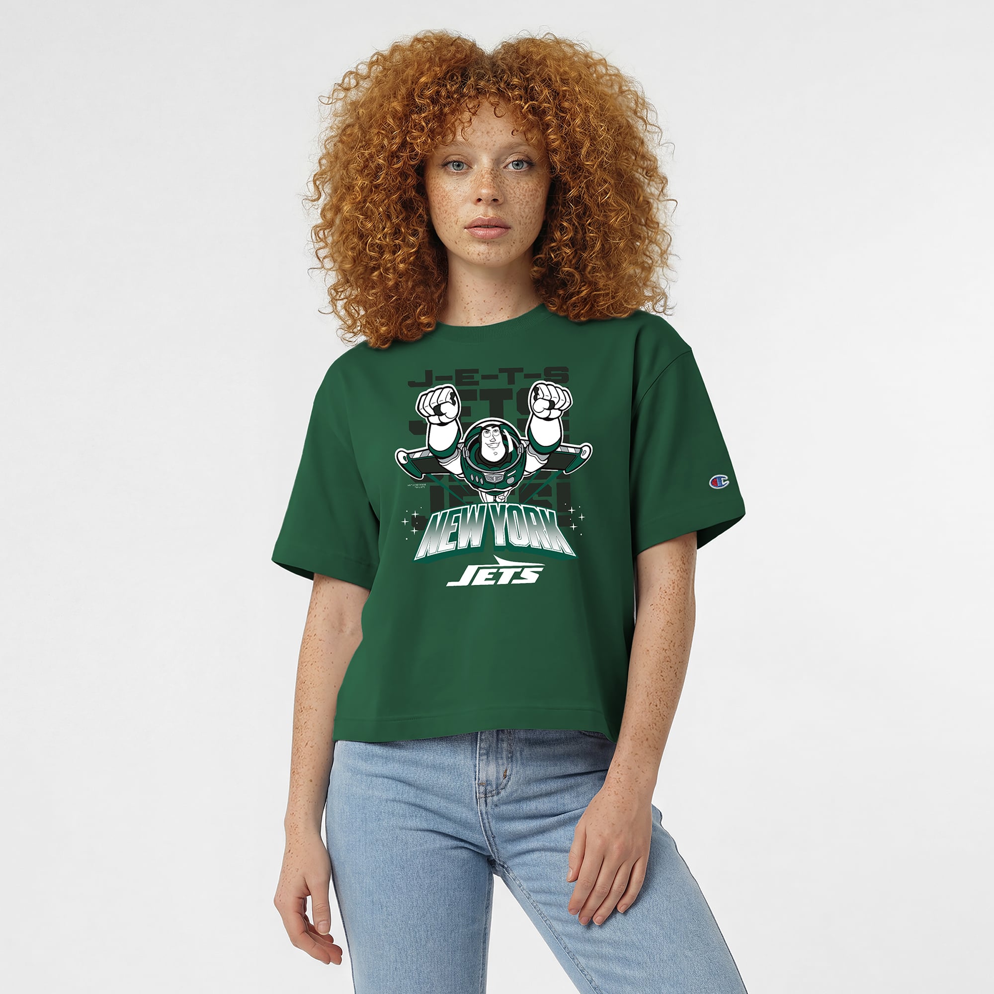 Women's Disney x Champion Green New York Jets Buzz Lightyear All-Star T-Shirt