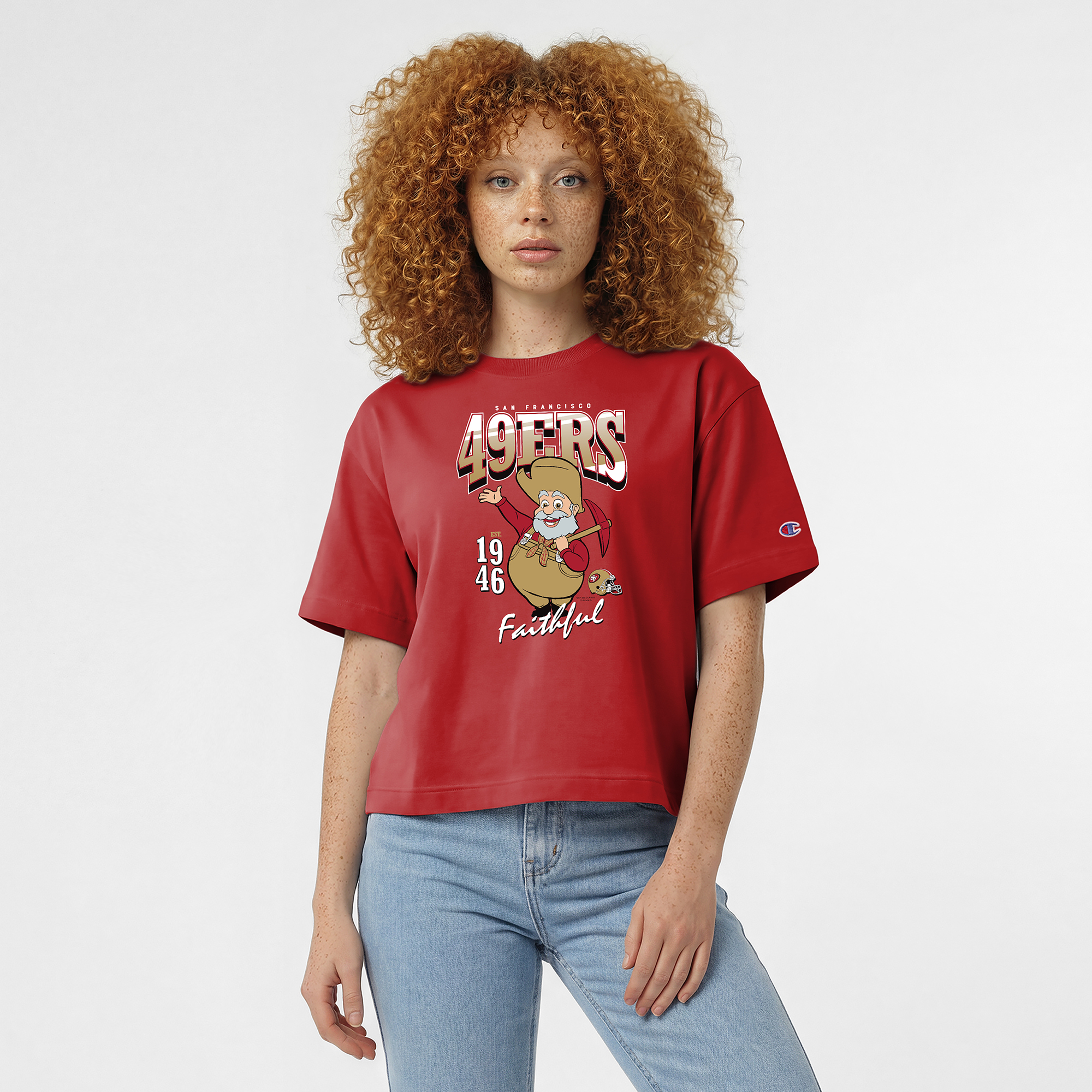 Women's Disney x Champion Scarlet San Francisco 49ers Stinky Pete All-Star T-Shirt