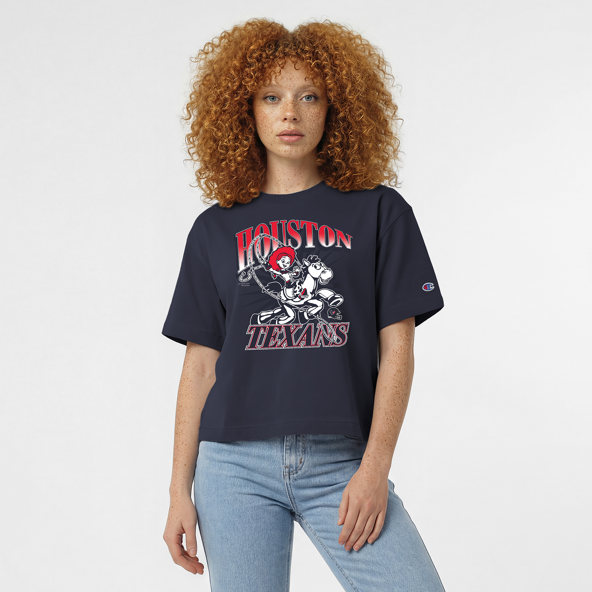 Women's Disney x Champion Athletic Navy Houston Texans Jessie All-Star T-Shirt
