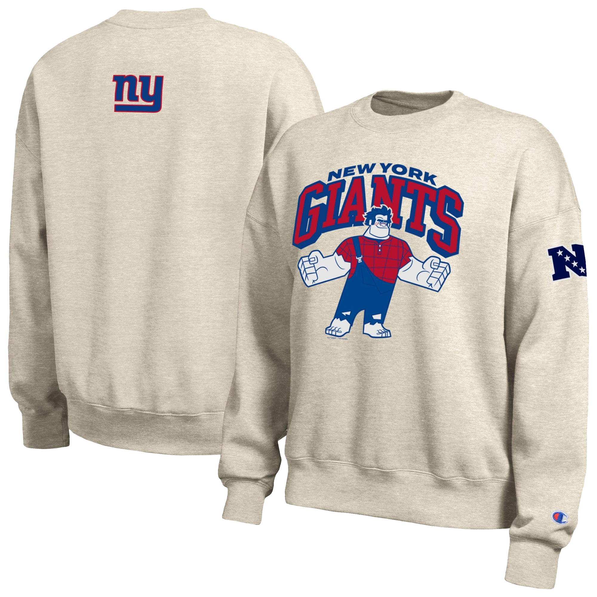 Women's Disney x Champion  Oatmeal New York Giants All-Star Fleece Crew Sweatshirt