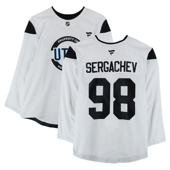 Mikhail Sergachev Utah Mammoth Practice-Used #98 White Jersey from the 2024-25 NHL Season