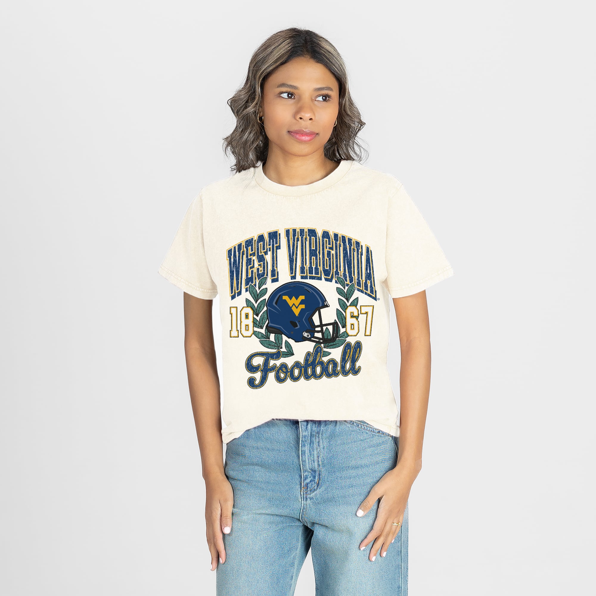 Women's Gameday Couture Natural West Virginia Mountaineers Raised on Victory T-Shirt