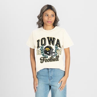 Women's Gameday Couture Natural Iowa Hawkeyes Raised on Victory T-Shirt
