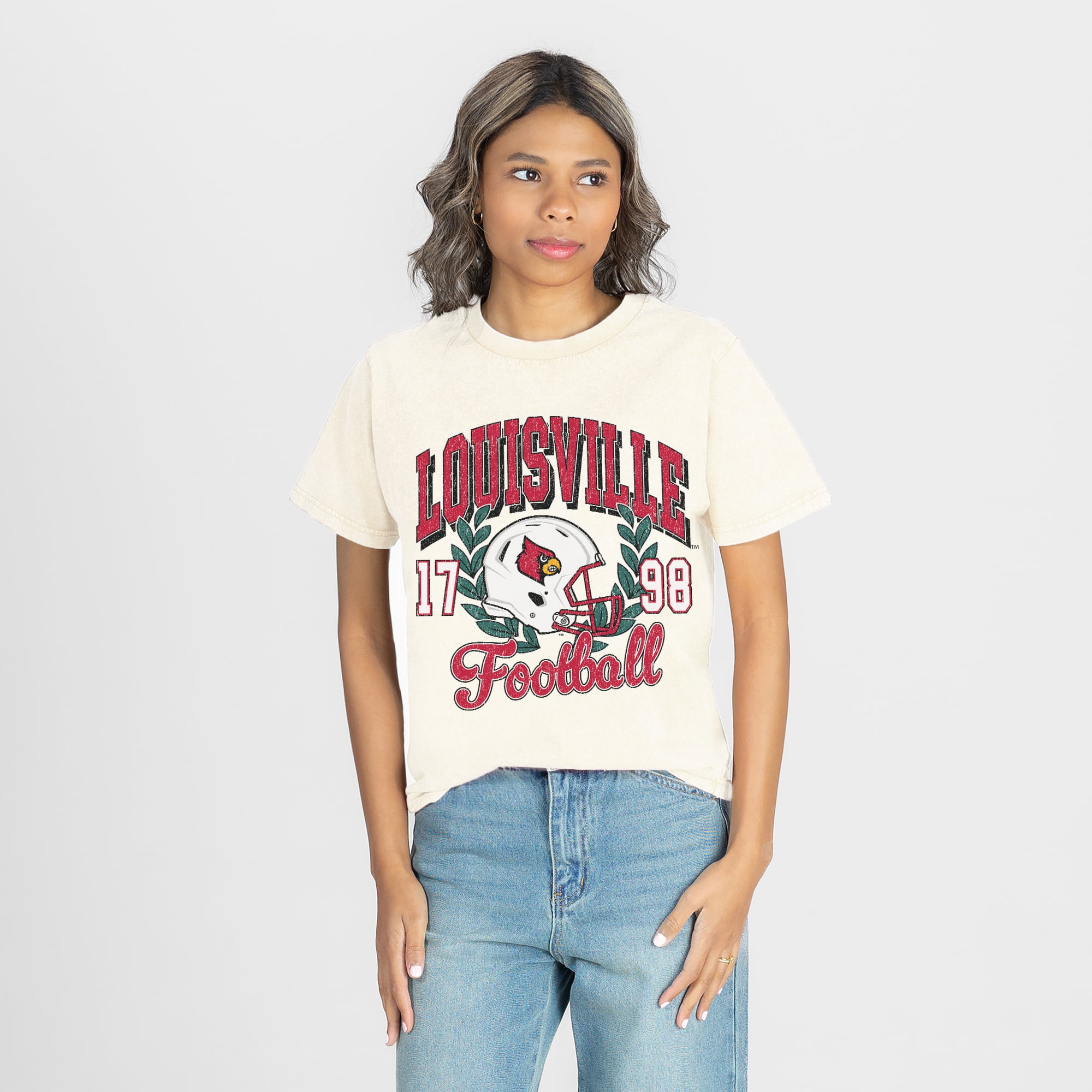 Women's Gameday Couture Natural Louisville Cardinals Raised on Victory T-Shirt