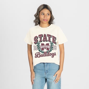 Women's Gameday Couture Natural Mississippi State Bulldogs Raised on Victory T-Shirt