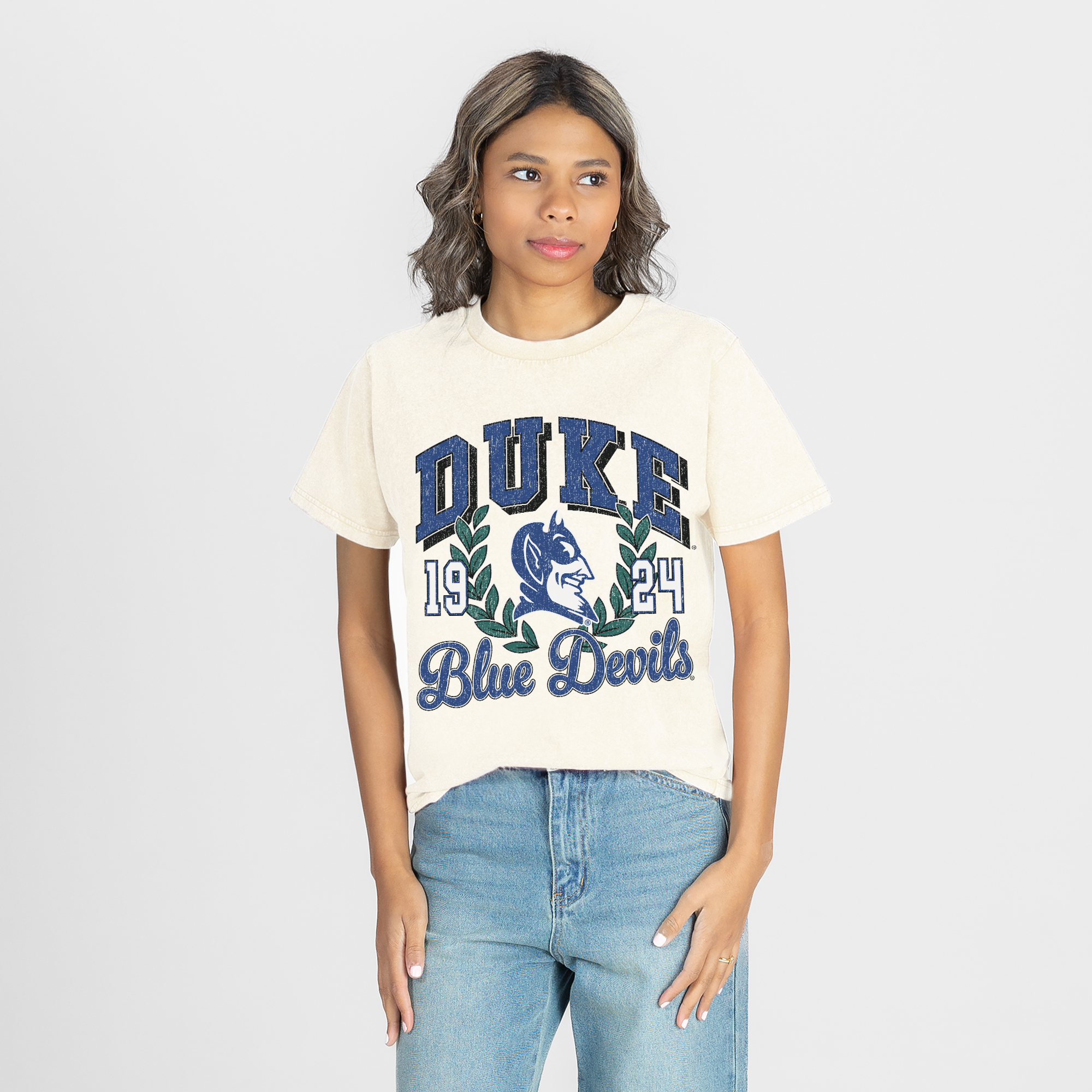 Women's Gameday Couture Natural Duke Blue Devils Raised on Victory T-Shirt