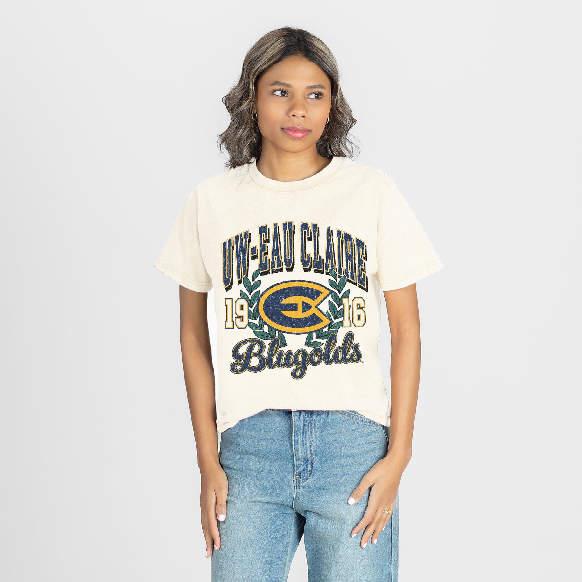 Women's Gameday Couture Natural Wisconsin Eau Claire Blugolds Raised on Victory T-Shirt