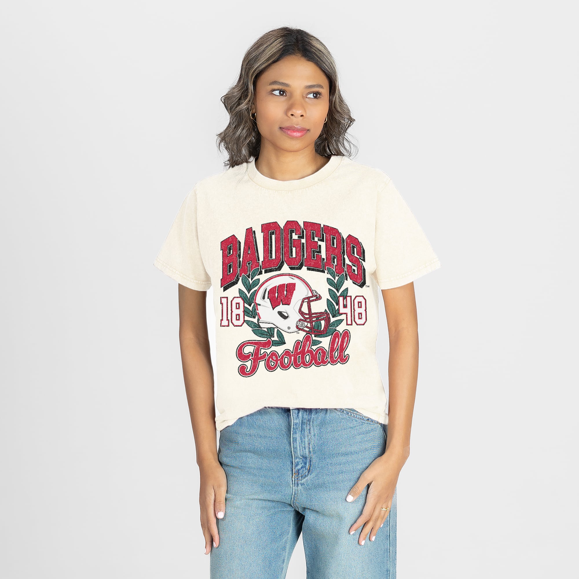Women's Gameday Couture Natural Wisconsin Badgers Raised on Victory T-Shirt